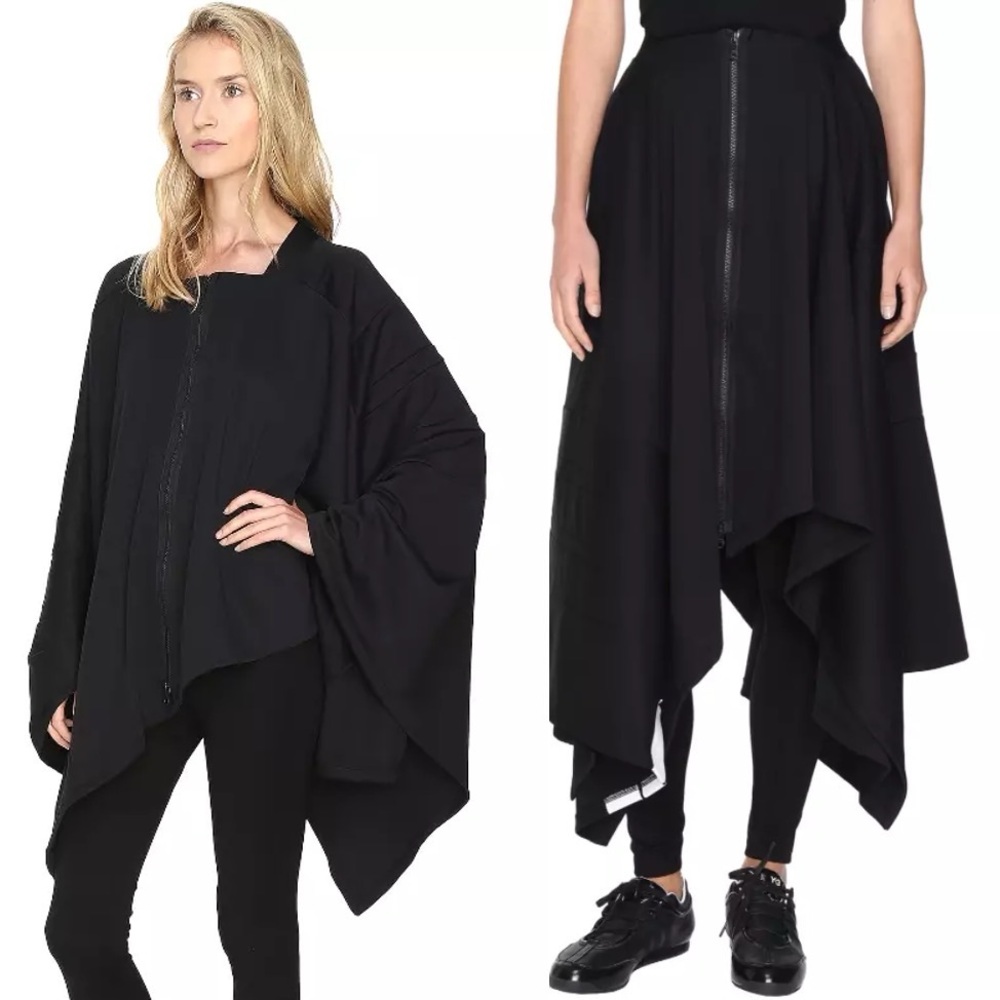[sold] Y-3 Yohji Yamamoto Black Asymmetric Midi Skirt Poncho Cape Convertible - Picture 2 of 16